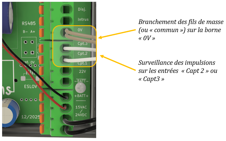 Raccordement d'une tête de compteur (= émetteur d'impulsion) dans IS-CONSO